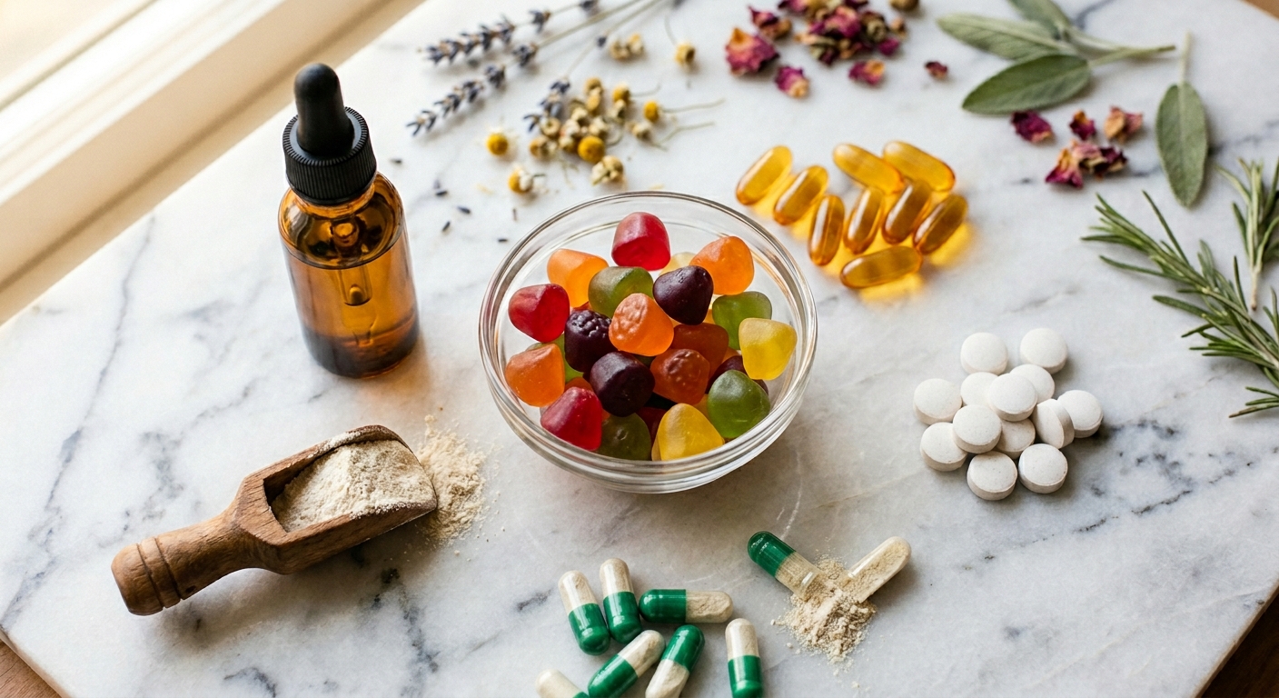 Supplement delivery methods — capsules, tablets, powders, liquids, and gummies